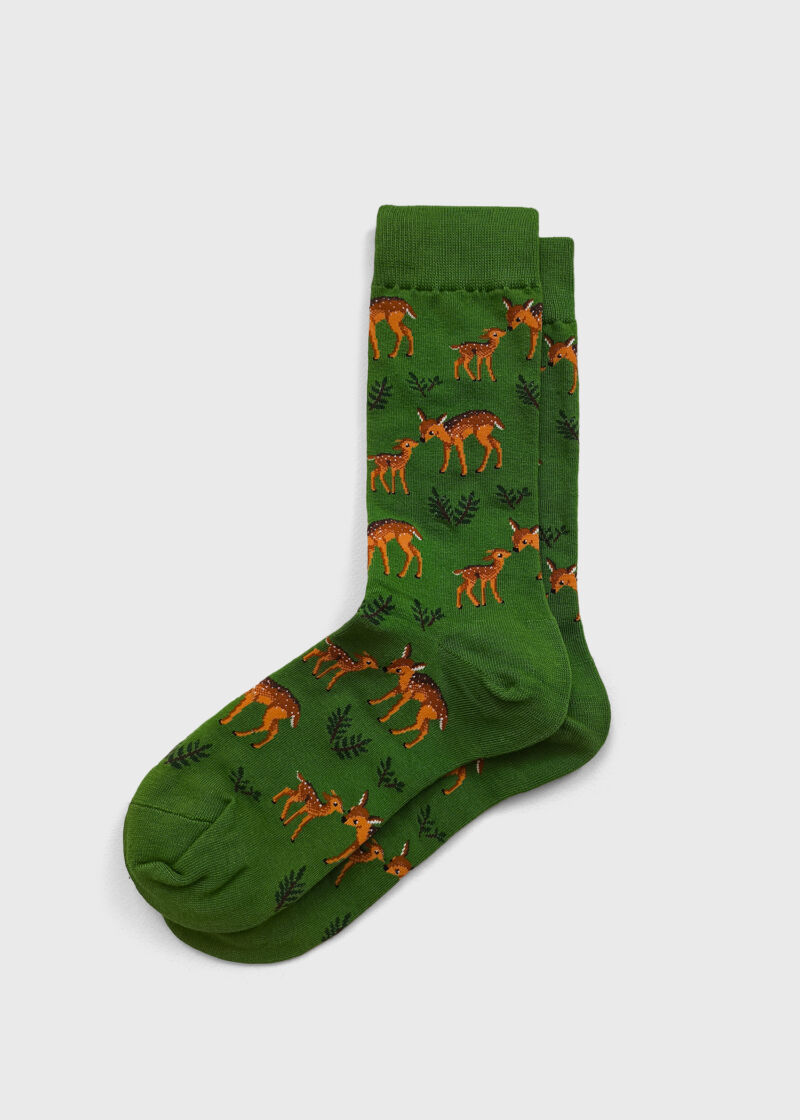 جوراب ساق‌دار طرح فانتزی آهو و برگ